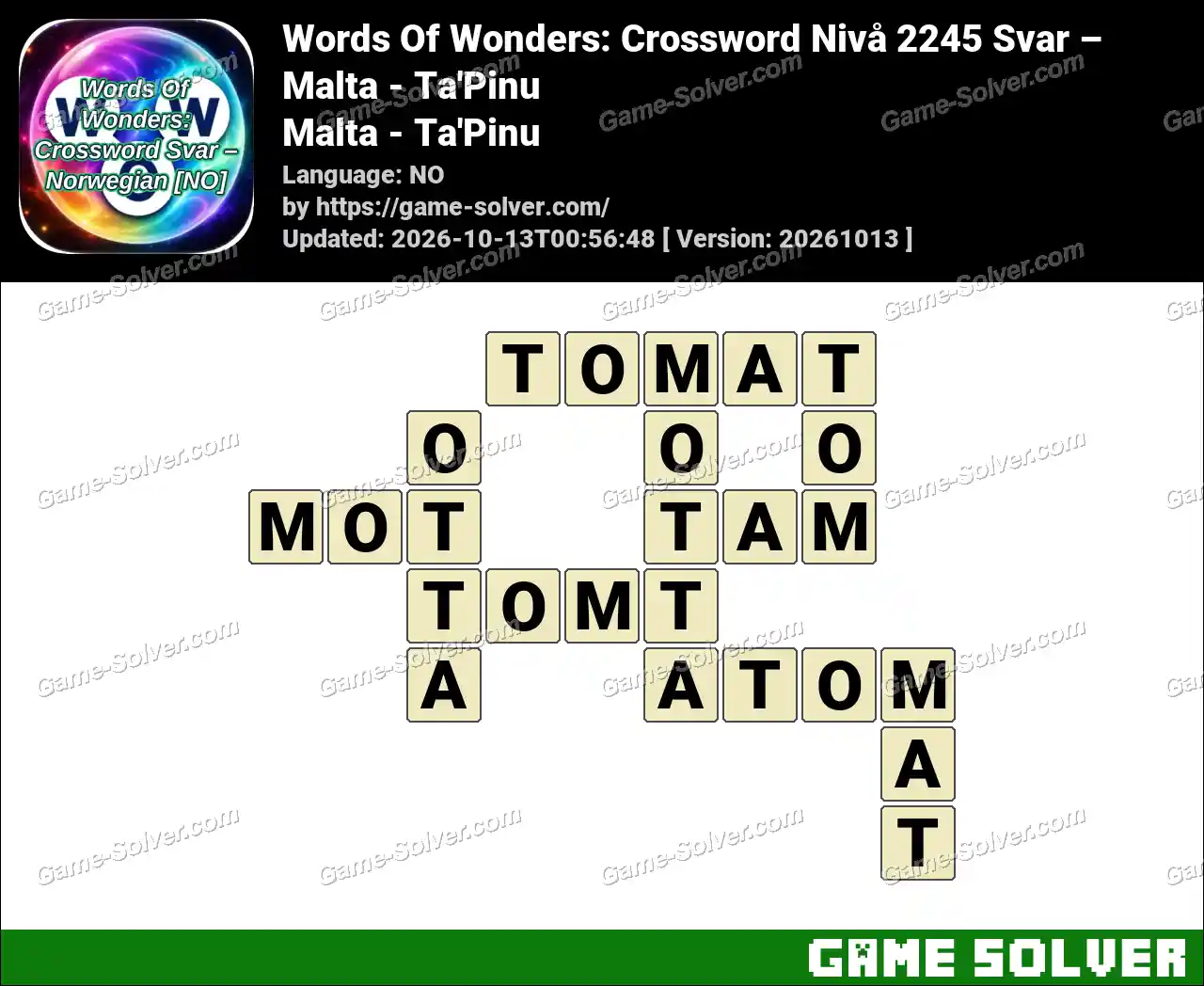 Words Of Wonders: Crossword Nivå 2245 Svar – Malta – Ta’Pinu